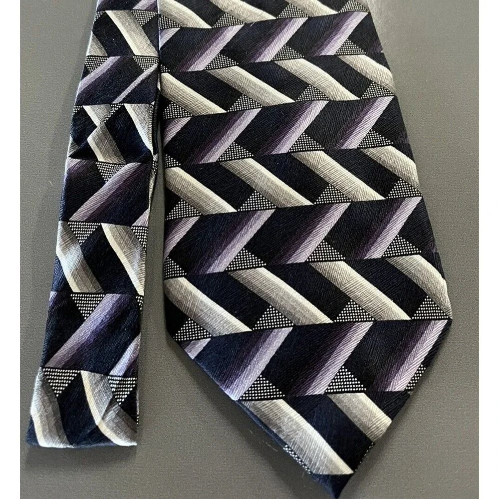 Silk Purple Black Silver Geometric Pattern Men's Tie Necktie X-Long Harve Benard